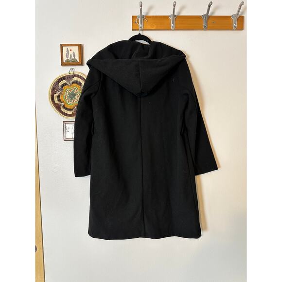 NWT Zara Women’s Sz M Black Long Pea Coat With Hood Double Breasted Wide Collar - Picture 4 of 5